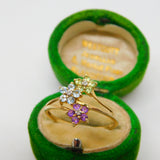 9ct Yellow Gold, Diamond, Amethyst Set Floral Dress Ring Vintage Birmingham