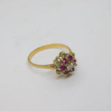 9ct Yellow Gold 6 Ruby & 7 Diamond Cluster Ring Vintage 1987 Birmingham