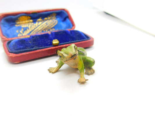 Victorian Cold Painted Vienna Bronze Sitting Frog Figurine Antique c1860