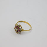 9ct Yellow Gold 6 Ruby & 7 Diamond Cluster Ring Vintage 1987 Birmingham
