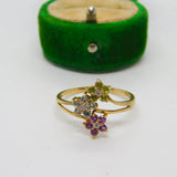 9ct Yellow Gold, Diamond, Amethyst Set Floral Dress Ring Vintage Birmingham