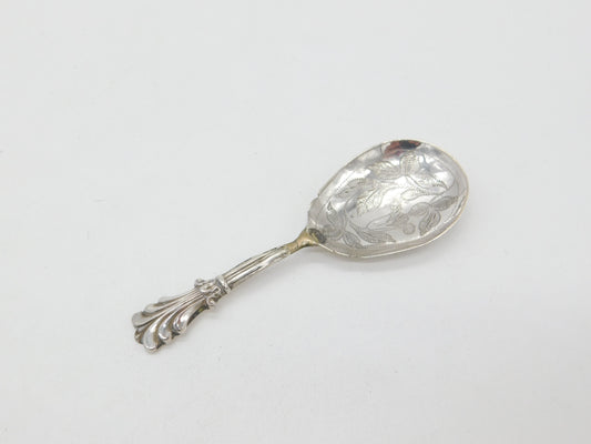 Georgian Sterling Silver Floral Tea Caddy Spoon 1832 Birmingham George Unite