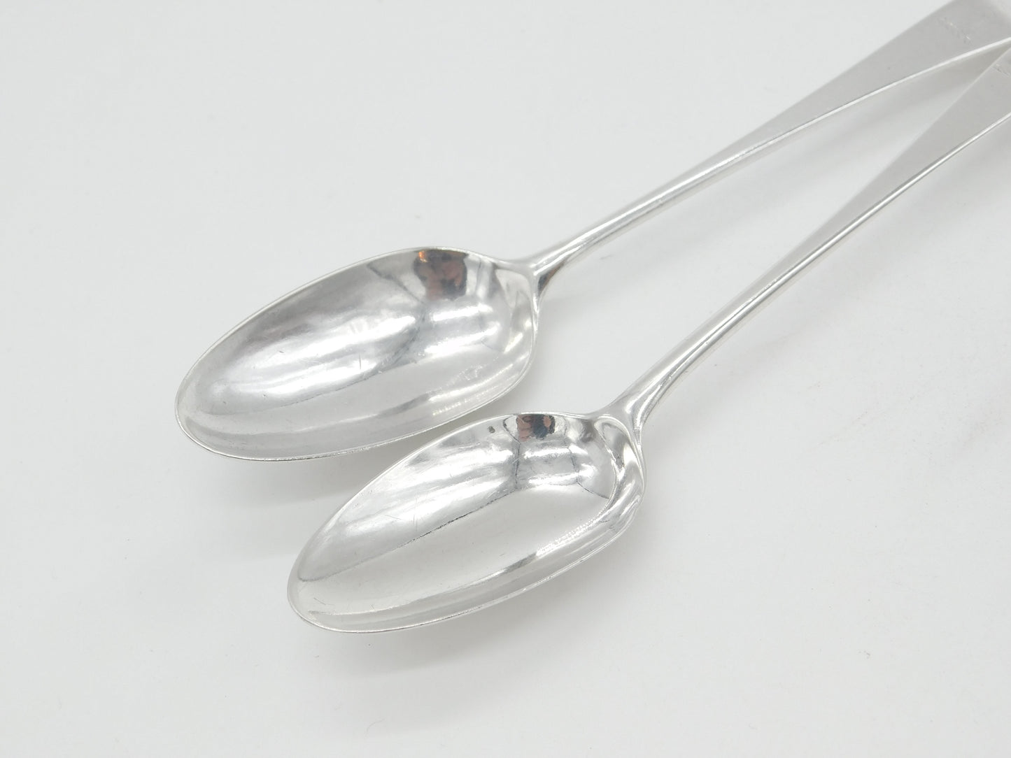 Pair Georgian Sterling Silver Hand Crest Tablespoons 1777 London William Cripps