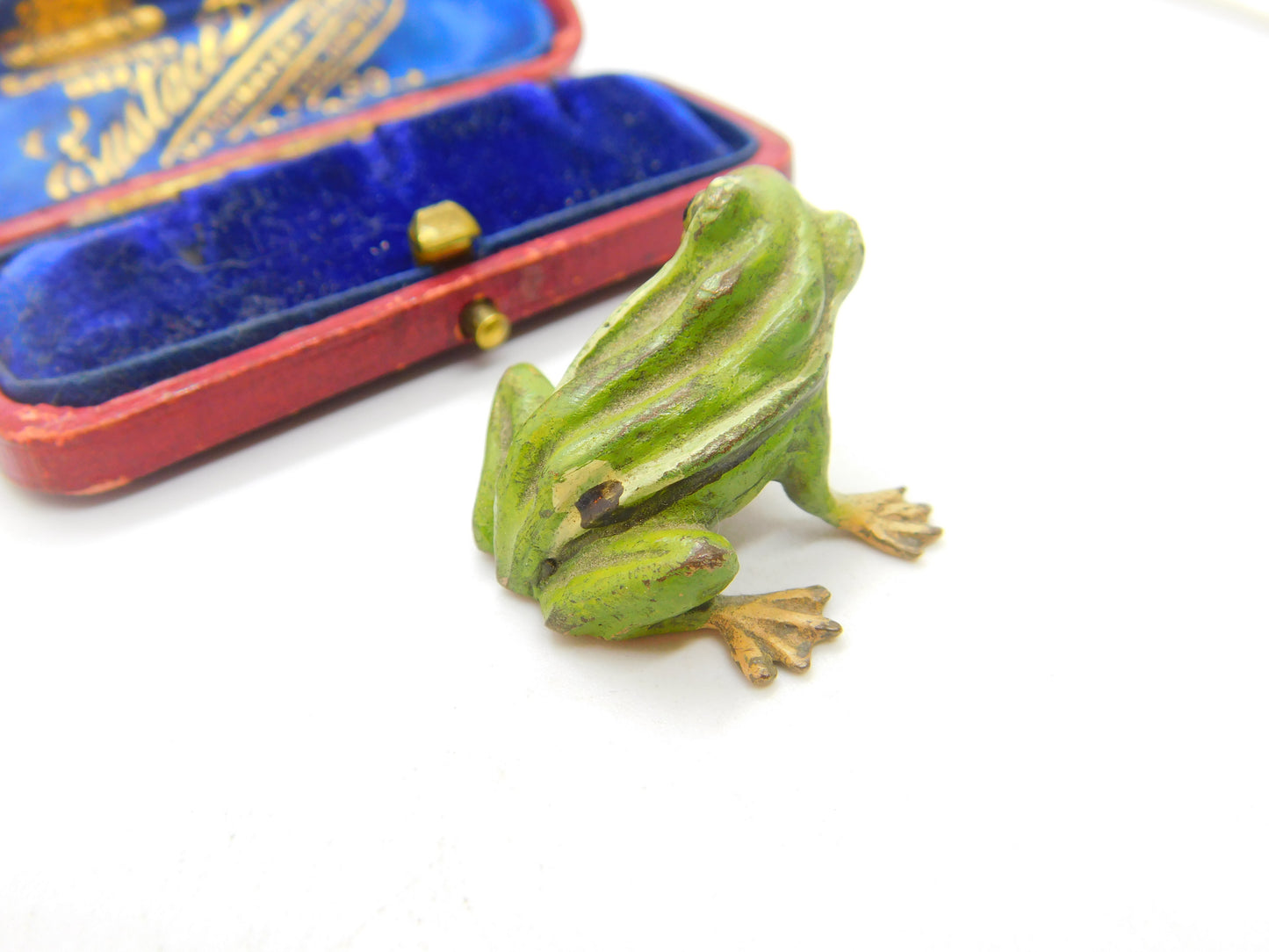 Victorian Cold Painted Vienna Bronze Sitting Frog Figurine Antique c1860