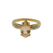 9ct Yellow Gold Pear Cut Morganite & Diamond Dress Ring c1990 Birmingham