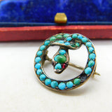 German .800 Silver & Pave Set Turquoise Coiled Snake Brooch Antique c1920 Deco