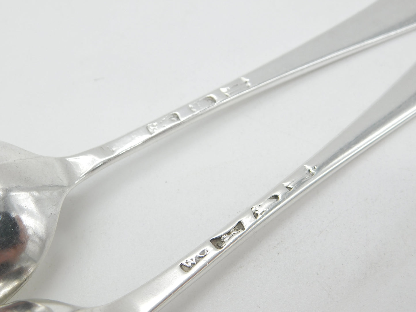 Pair Georgian Sterling Silver Hand Crest Tablespoons 1777 London William Cripps