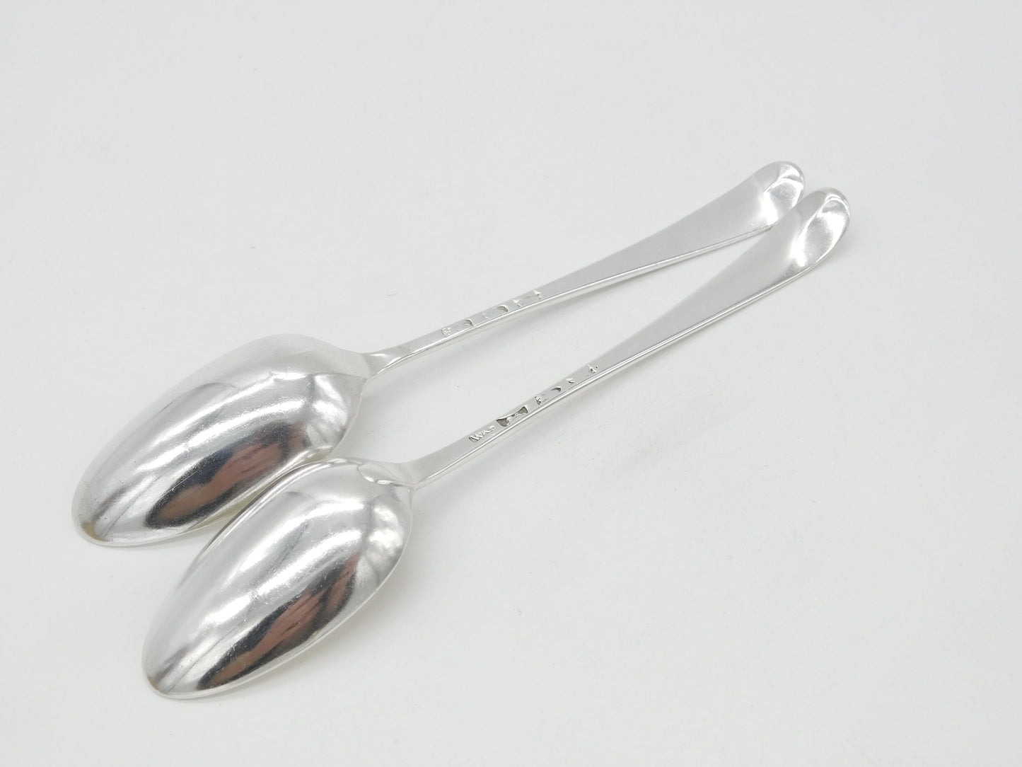 Pair Georgian Sterling Silver Hand Crest Tablespoons 1777 London William Cripps