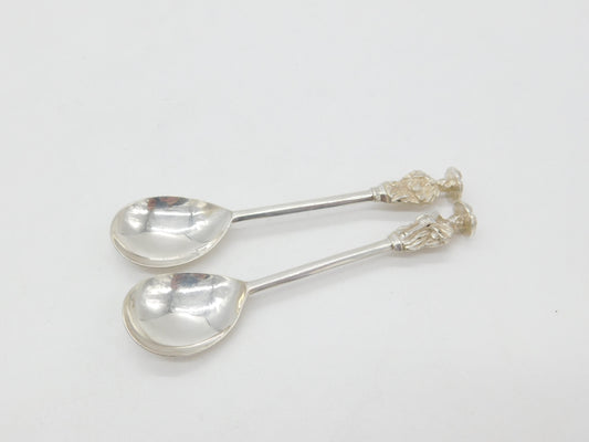 Pair of Sterling Silver Medieval Style Seal Top Teaspoons 1921 Sheffield