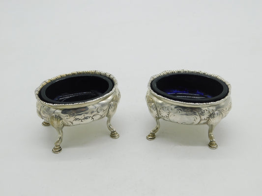 Hester Bateman Georgian Pair Sterling Silver Salt Cellars 1788 Antique London