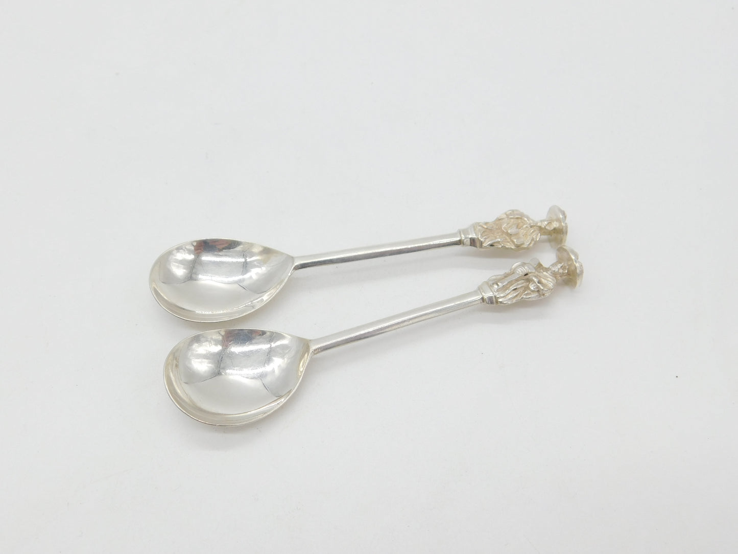 Pair of Sterling Silver Medieval Style Seal Top Teaspoons 1921 Sheffield