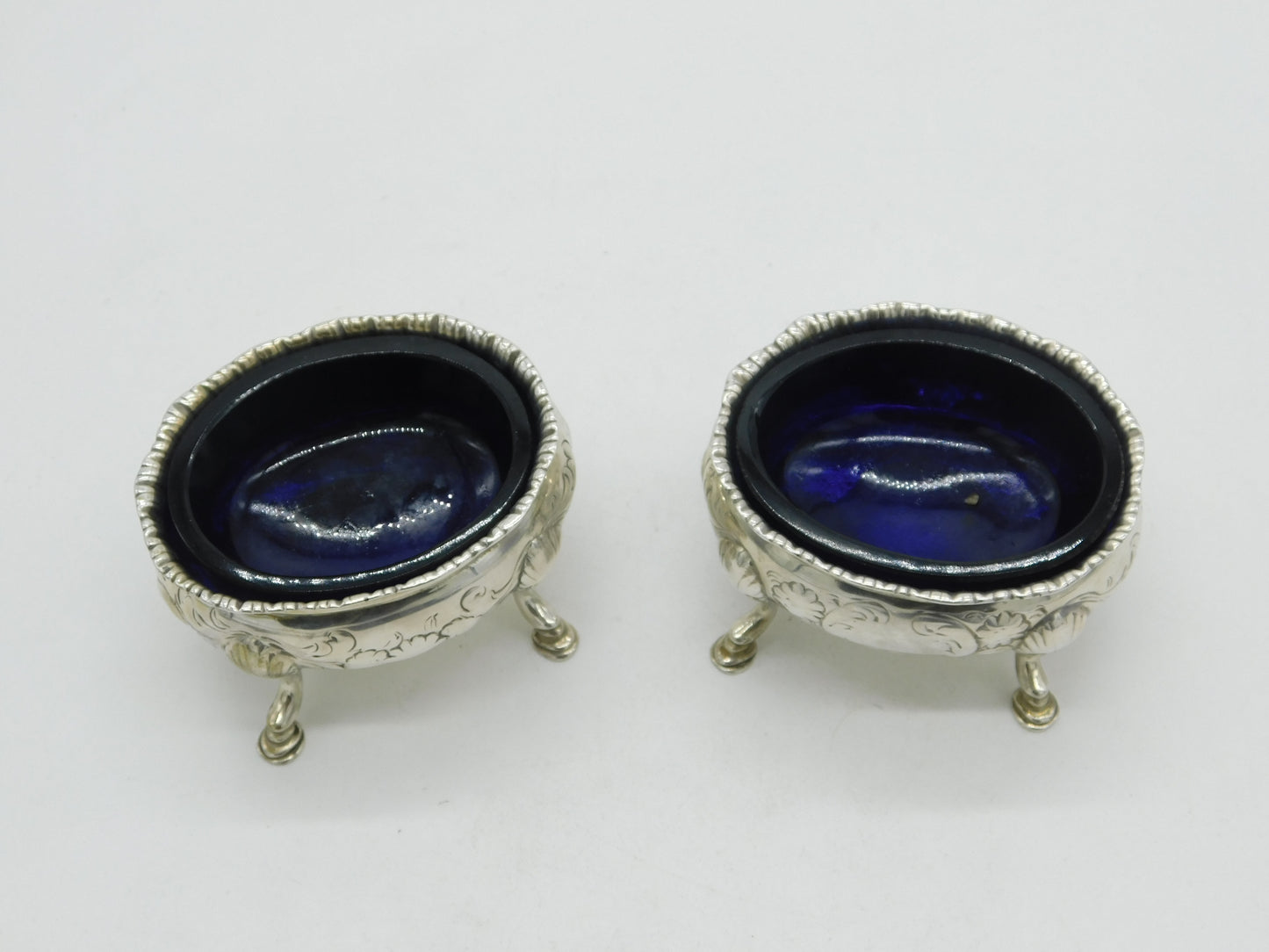 Hester Bateman Georgian Pair Sterling Silver Salt Cellars 1788 Antique London