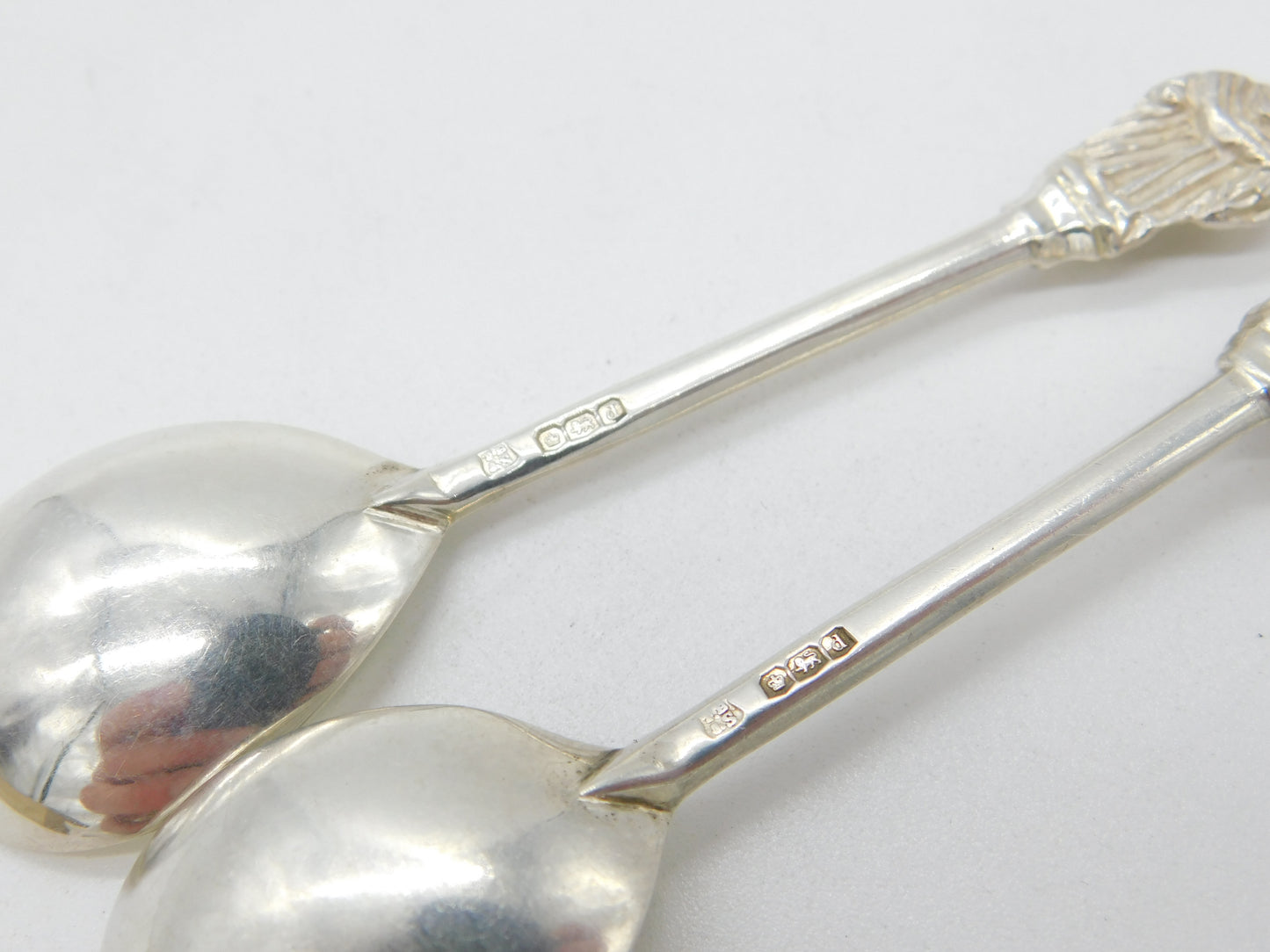 Pair of Sterling Silver Medieval Style Seal Top Teaspoons 1921 Sheffield