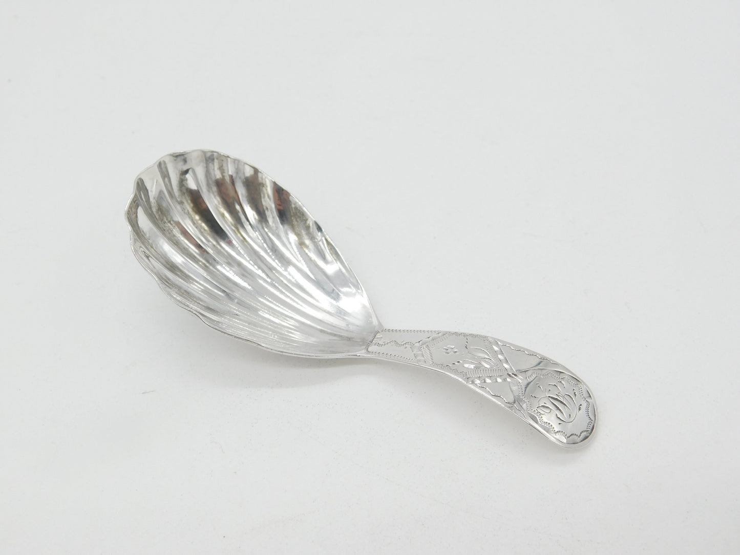 George III Sterling Silver Bright Cut Tea Caddy Spoon 1795 London Antique