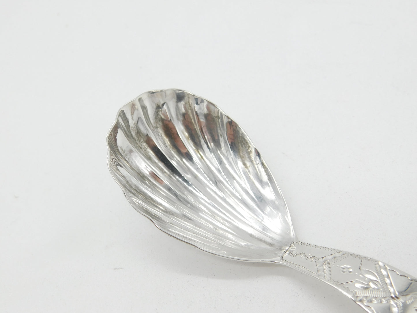 George III Sterling Silver Bright Cut Tea Caddy Spoon 1795 London Antique