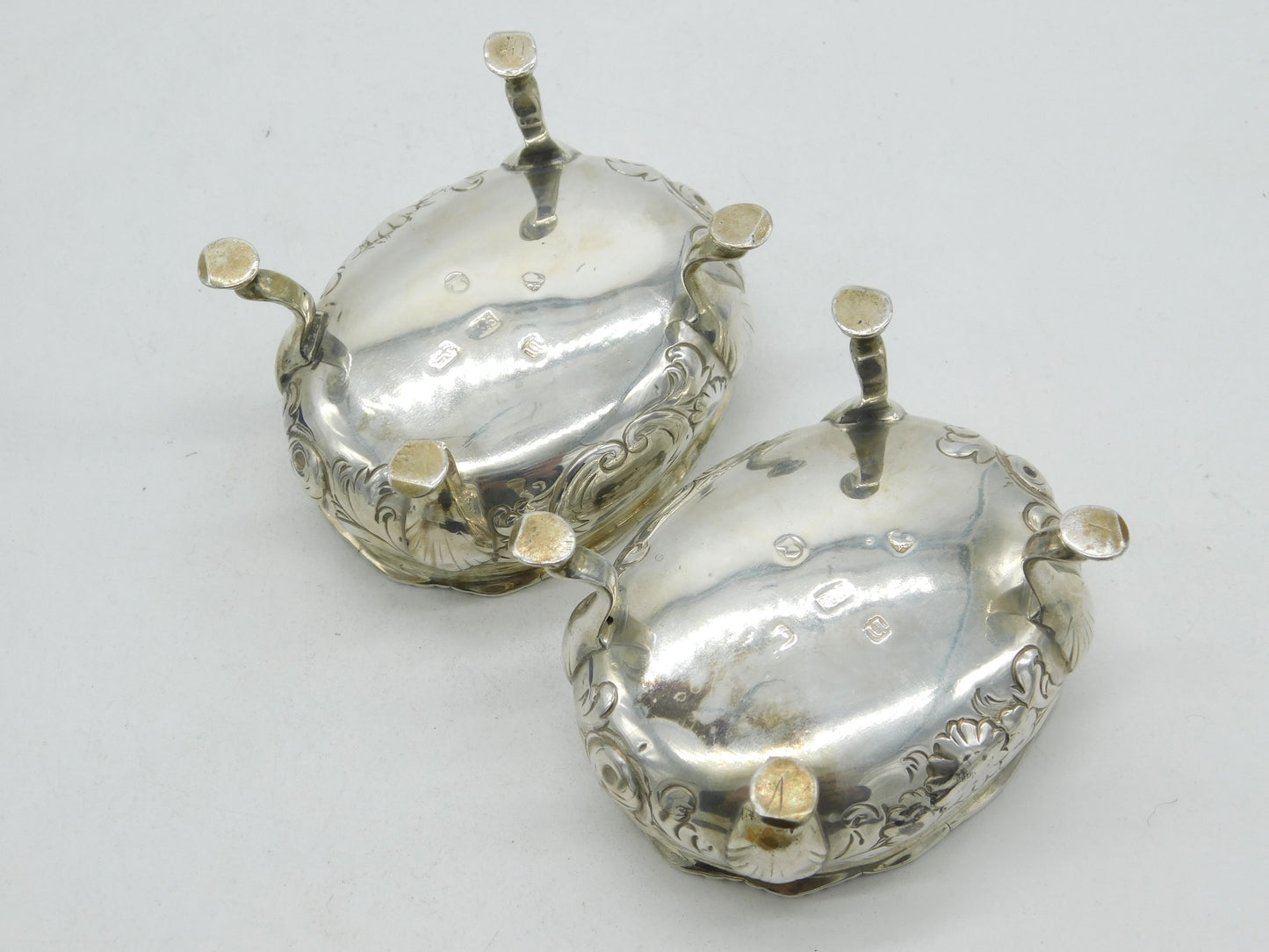 Hester Bateman Georgian Pair Sterling Silver Salt Cellars 1788 Antique London