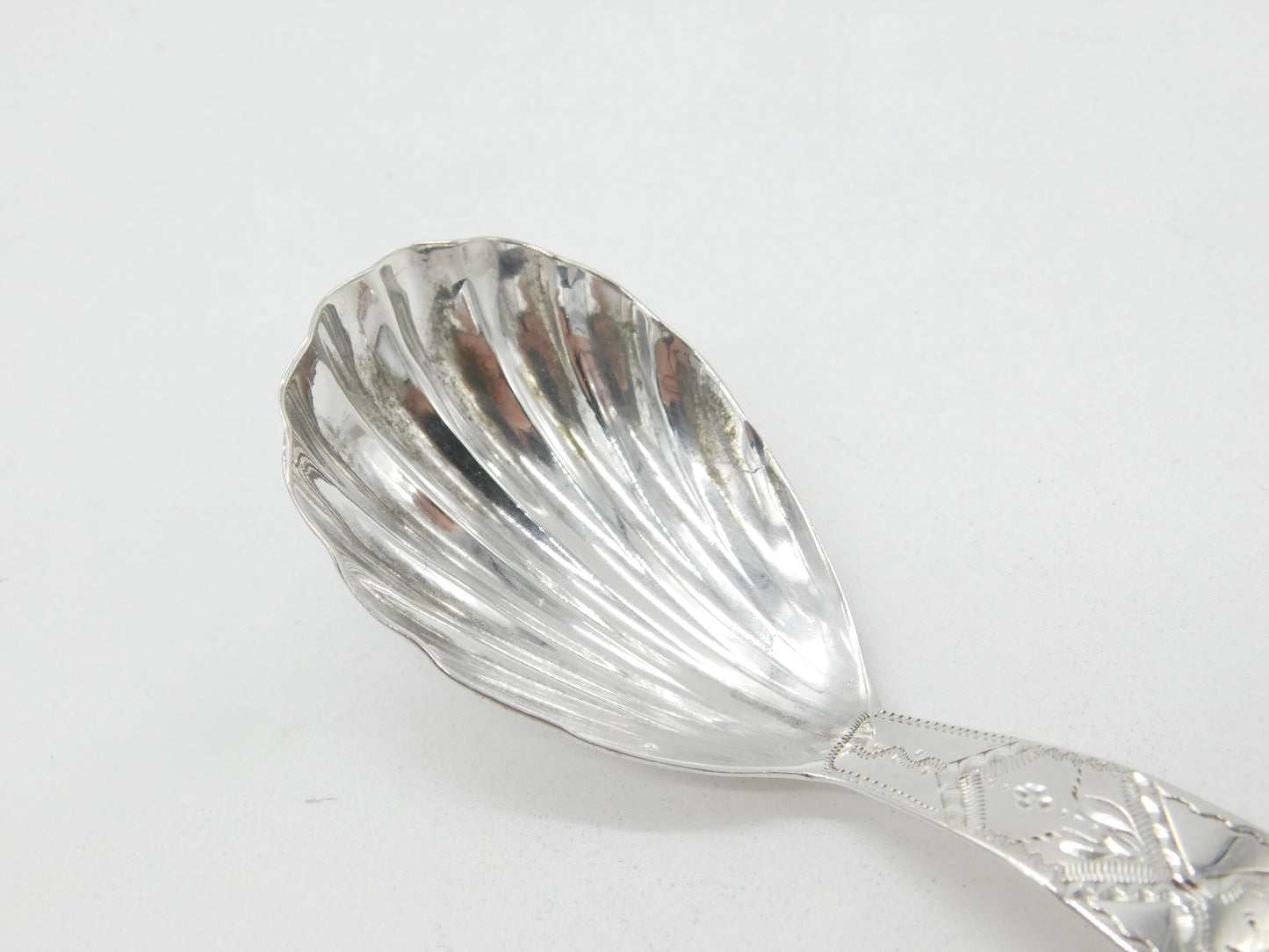 George III Sterling Silver Bright Cut Tea Caddy Spoon 1795 London Antique