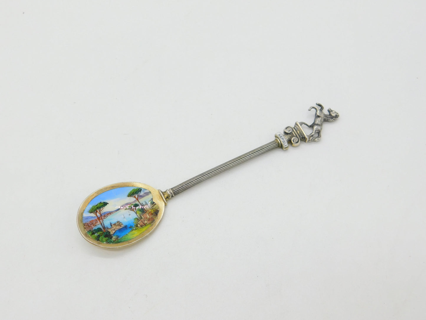 Sterling Silver Colourful Enamel Napoli Italy Souvenir Spoon Antique c1920