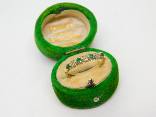 9ct Yellow Gold, Emerald & Diamond Half Eternity Ring Vintage 1993 London