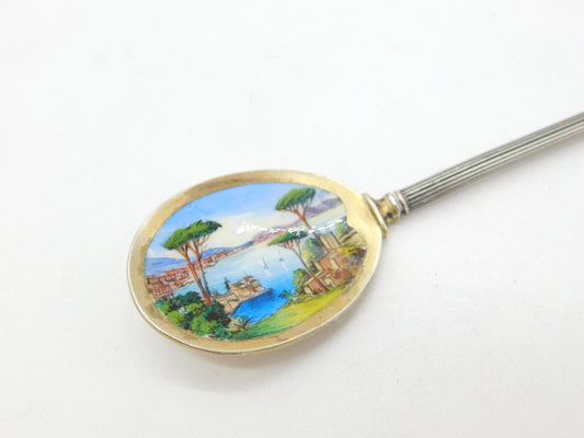 Sterling Silver Colourful Enamel Napoli Italy Souvenir Spoon Antique c1920