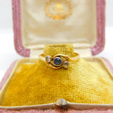 Victorian 18ct Gold, 0.1ct Diamond & Sapphire Crossover Ring Antique c1900