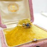Victorian 18ct Gold, 0.1ct Diamond & Sapphire Crossover Ring Antique c1900