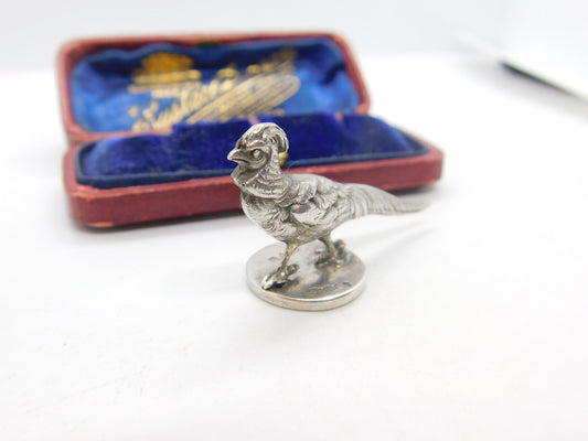 Edwardian Sterling Silver Pheasant Form Seal Stamp Antique 1909 Chester