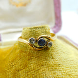 Victorian 18ct Gold, 0.1ct Diamond & Sapphire Crossover Ring Antique c1900