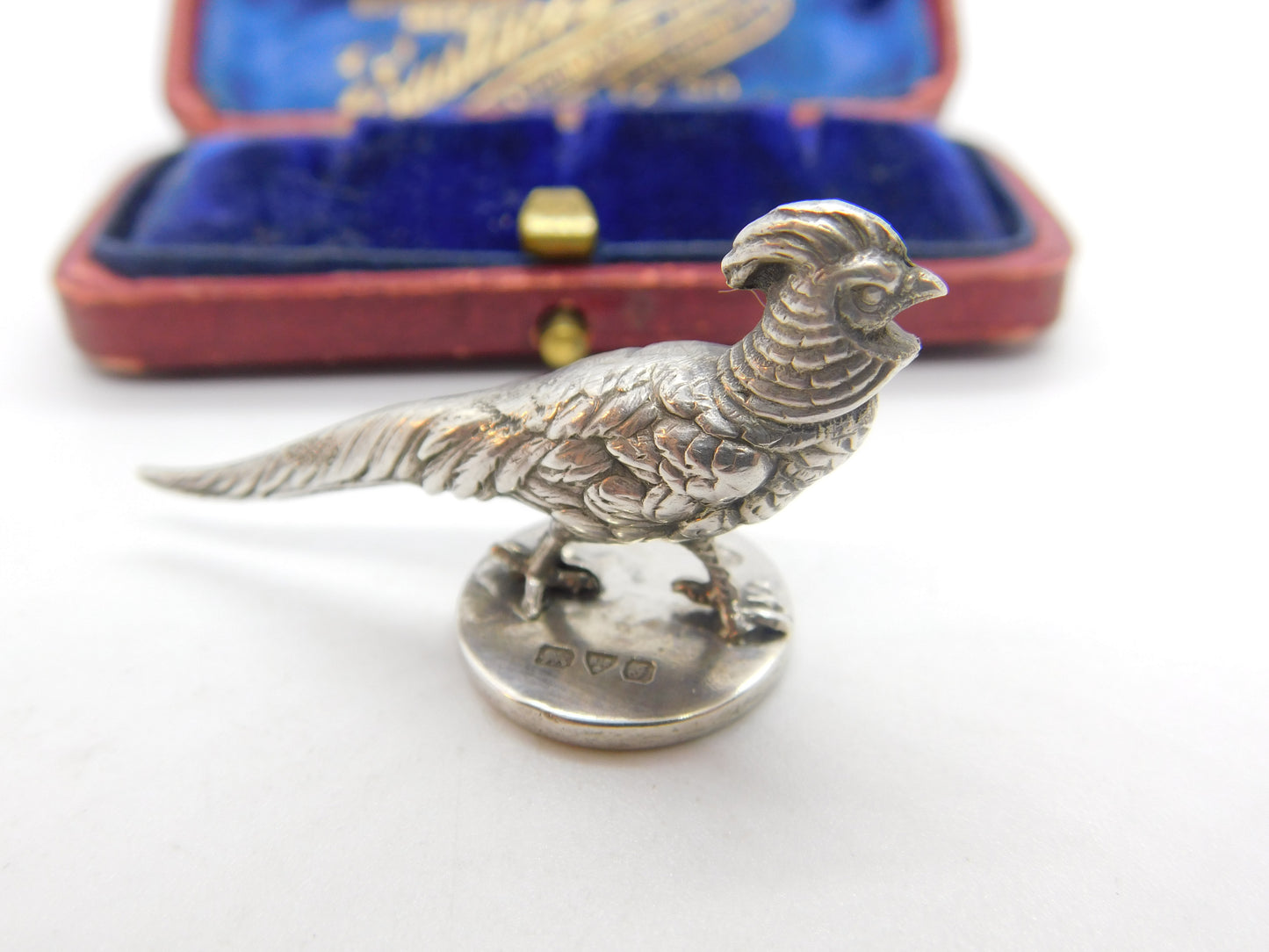 Edwardian Sterling Silver Pheasant Form Seal Stamp Antique 1909 Chester