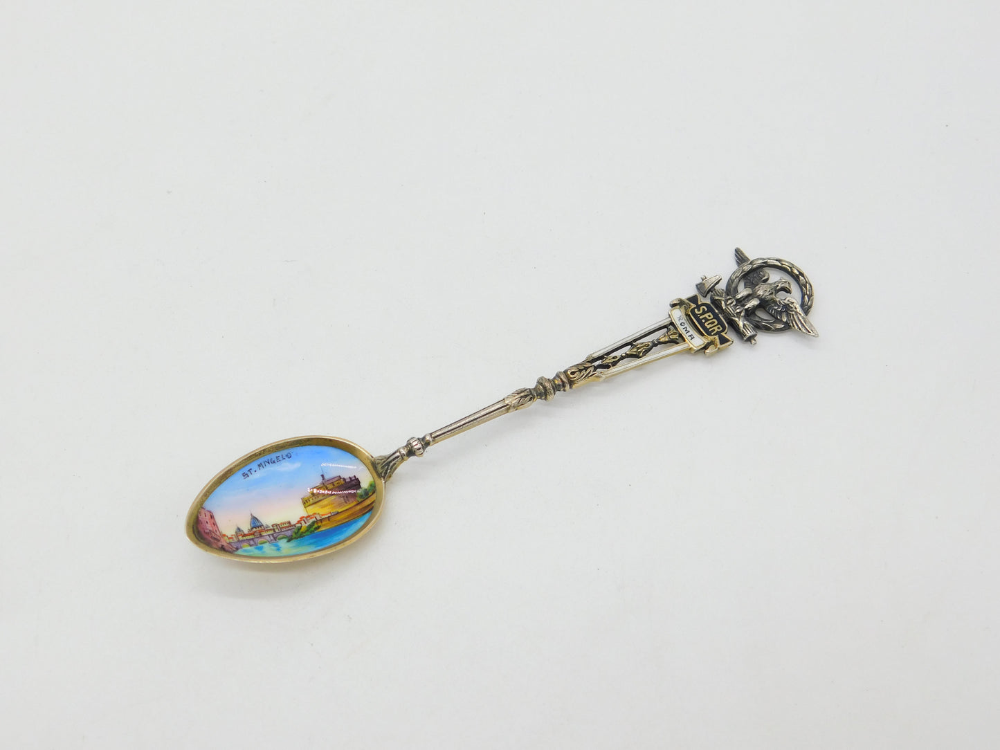 Sterling Silver Enamel St. Angelo Rome Souvenir Spoon Antique c1920