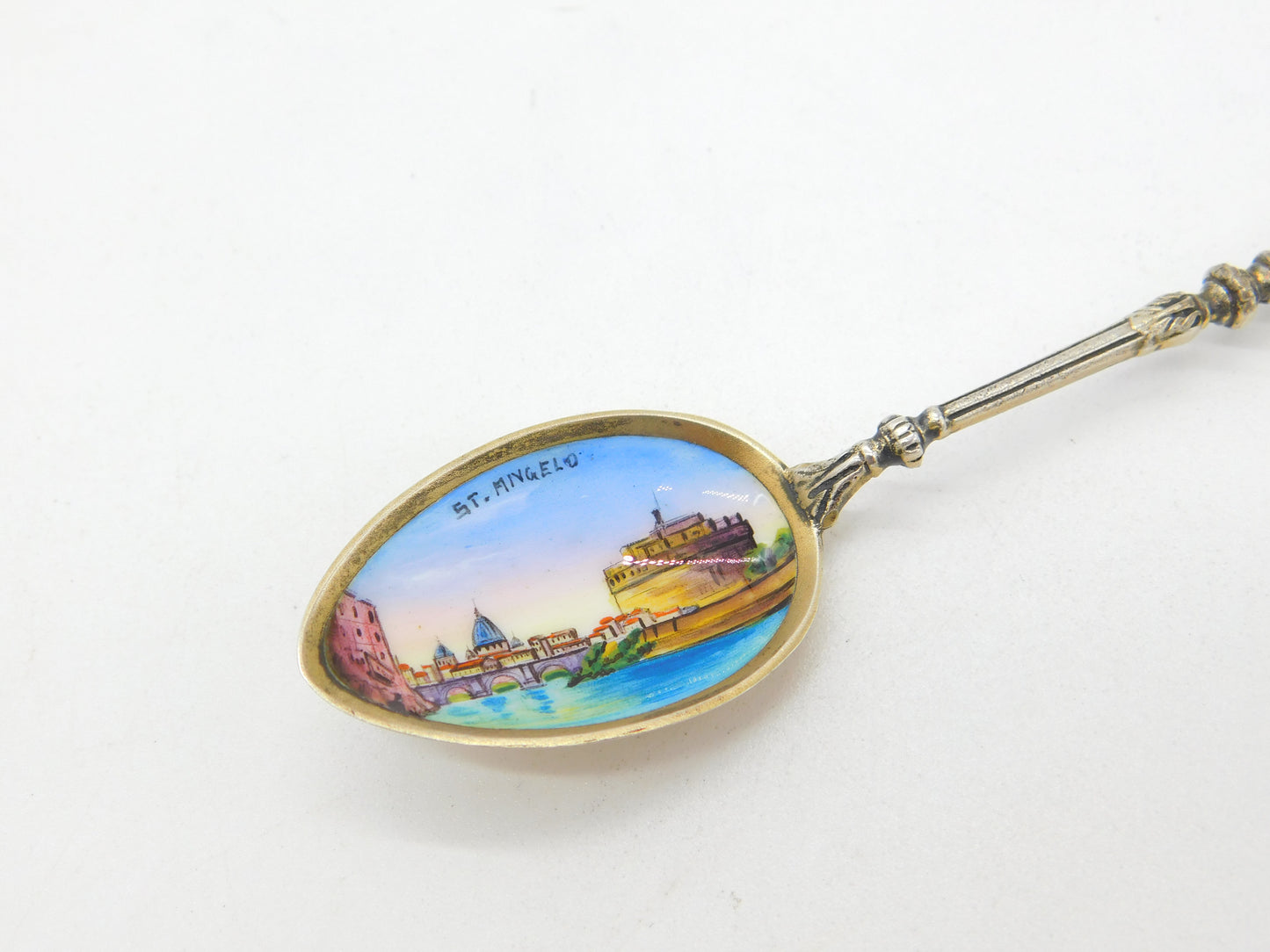 Sterling Silver Enamel St. Angelo Rome Souvenir Spoon Antique c1920