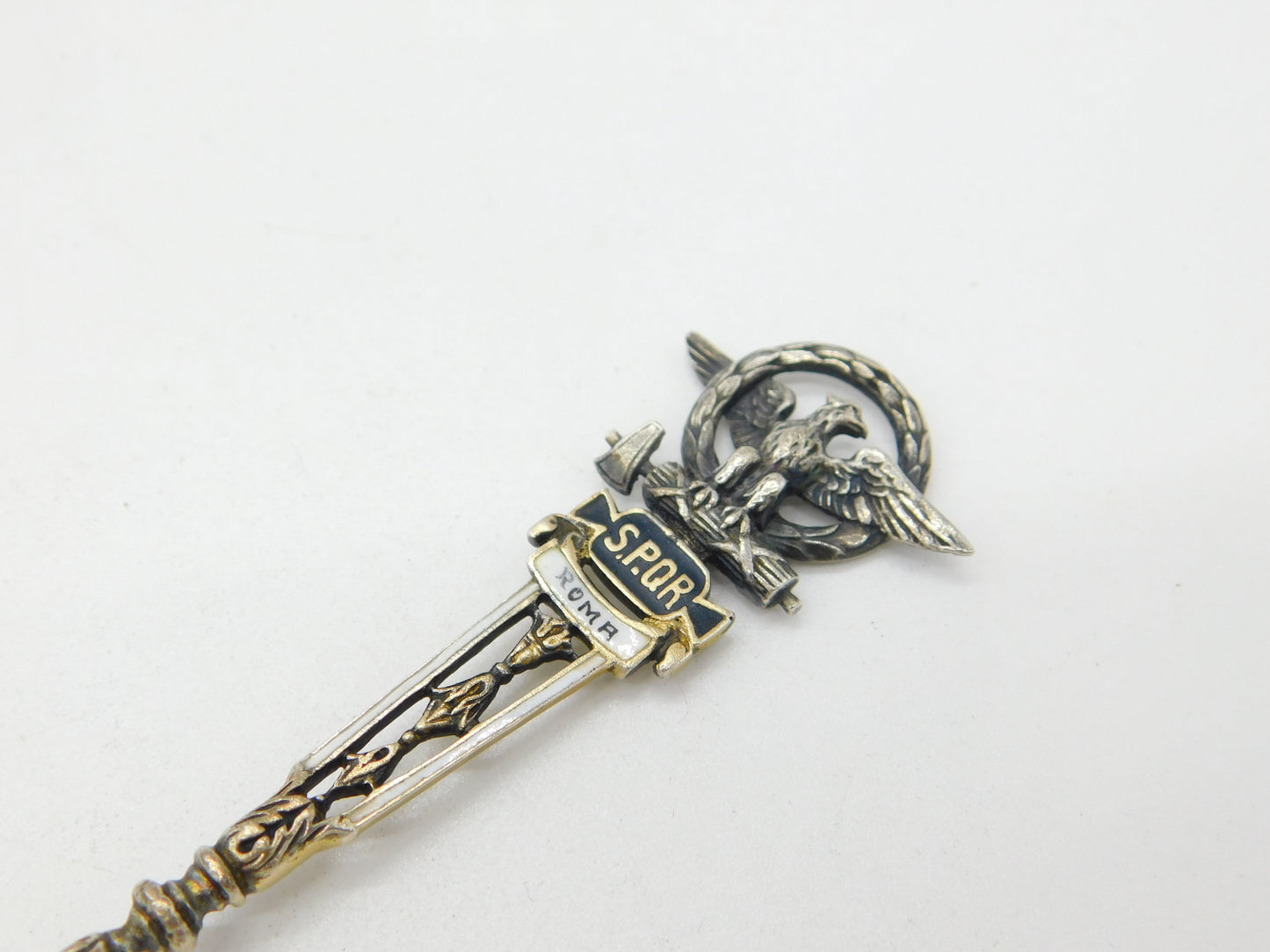 Sterling Silver Enamel St. Angelo Rome Souvenir Spoon Antique c1920