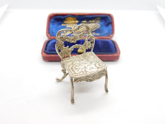 Victorian Sterling Silver Miniature Doll Chair with Cherubs Antique 1897 London