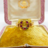 Victorian 15ct Gold & Ruby Set Good Luck Horseshoe Ring Antique 1870 Birmingham