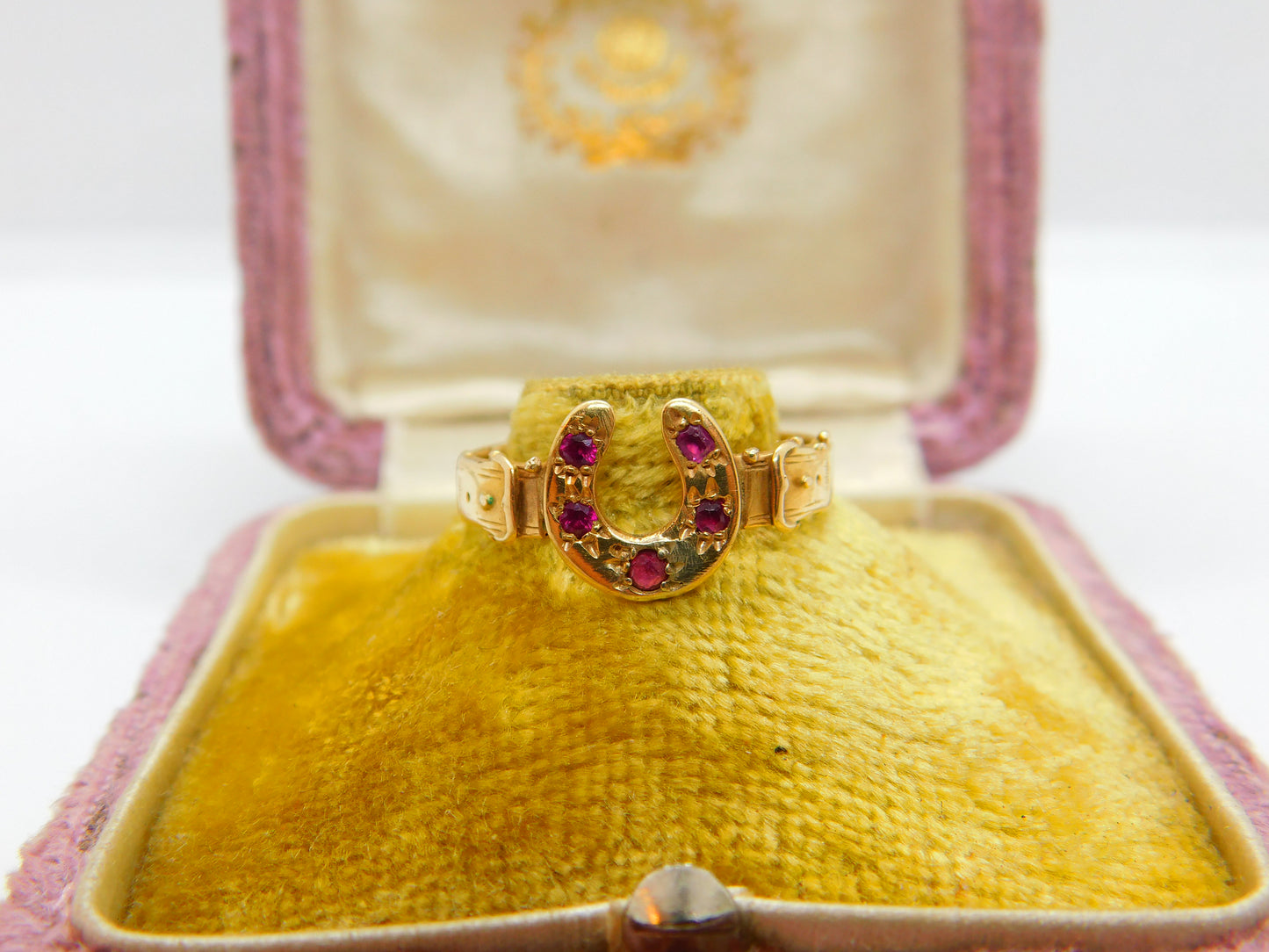 Victorian 15ct Gold & Ruby Set Good Luck Horseshoe Ring Antique 1870 Birmingham