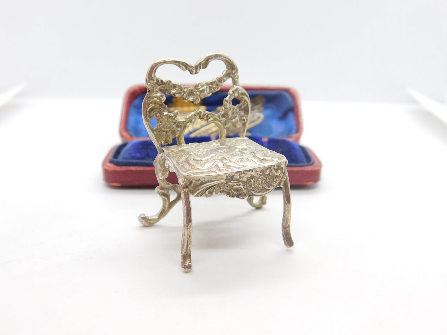 Victorian Sterling Silver Miniature Doll Chair with Cherubs Antique 1897 London