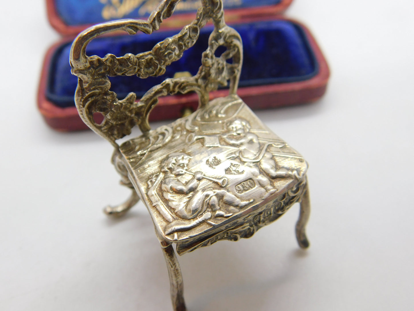 Victorian Sterling Silver Miniature Doll Chair with Cherubs Antique 1897 London