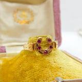 Victorian 15ct Gold & Ruby Set Good Luck Horseshoe Ring Antique 1870 Birmingham