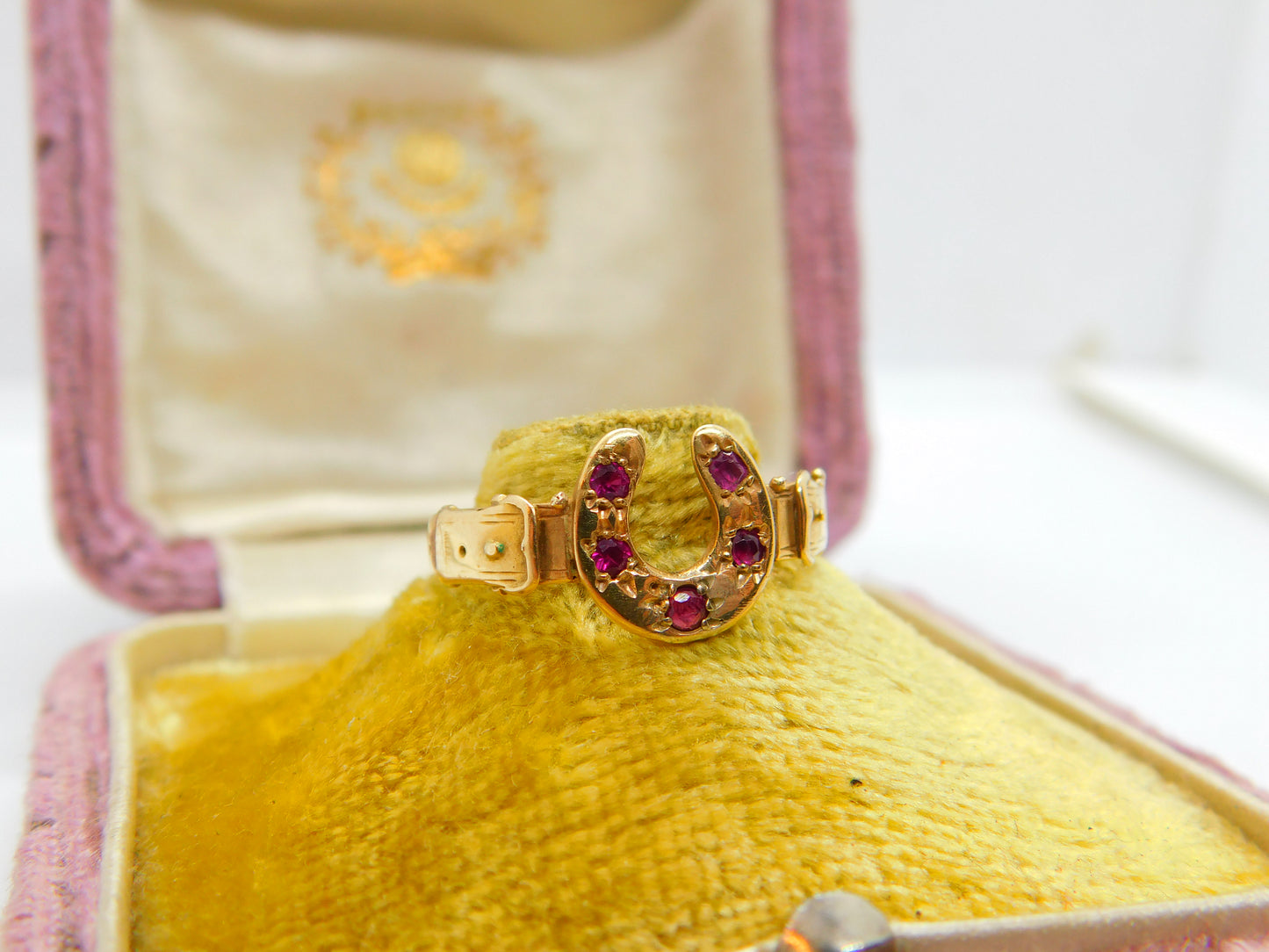 Victorian 15ct Gold & Ruby Set Good Luck Horseshoe Ring Antique 1870 Birmingham