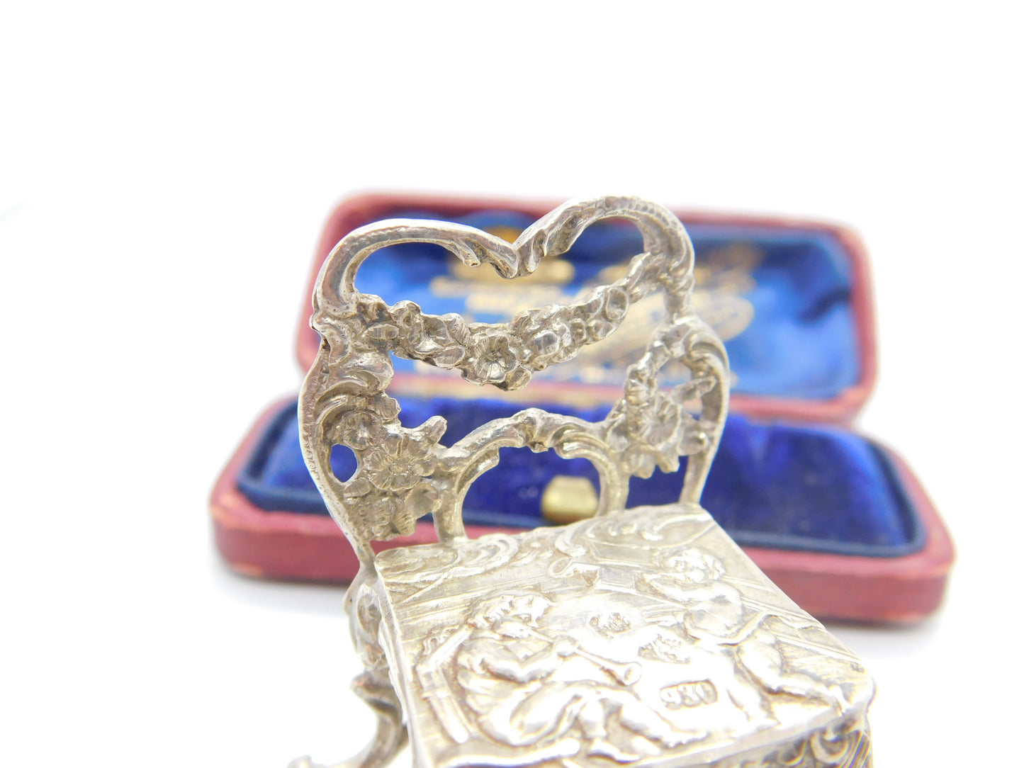 Victorian Sterling Silver Miniature Doll Chair with Cherubs Antique 1897 London