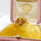 Victorian 15ct Gold & Ruby Set Good Luck Horseshoe Ring Antique 1870 Birmingham