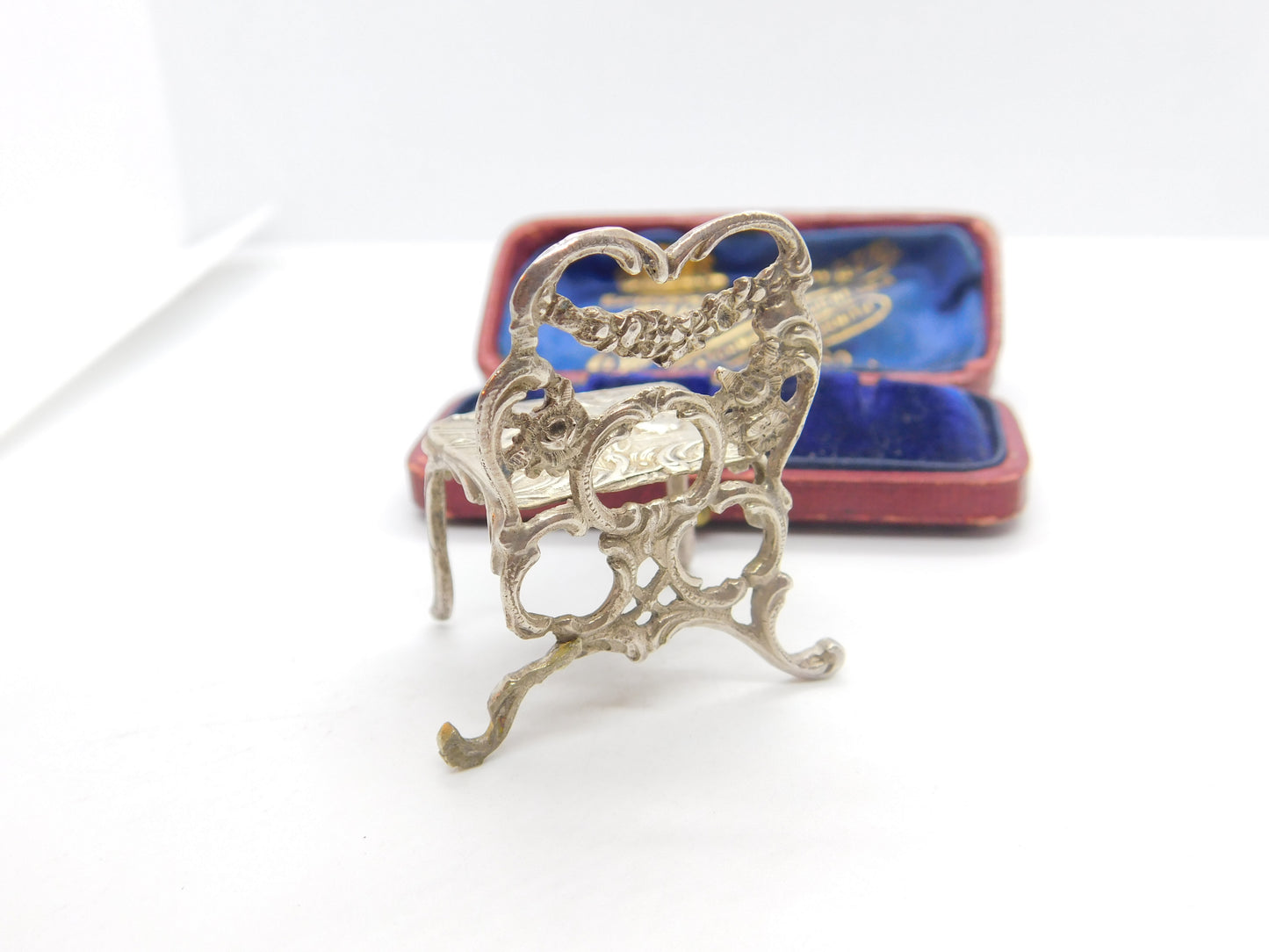 Victorian Sterling Silver Miniature Doll Chair with Cherubs Antique 1897 London