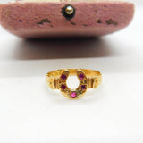 Victorian 15ct Gold & Ruby Set Good Luck Horseshoe Ring Antique 1870 Birmingham