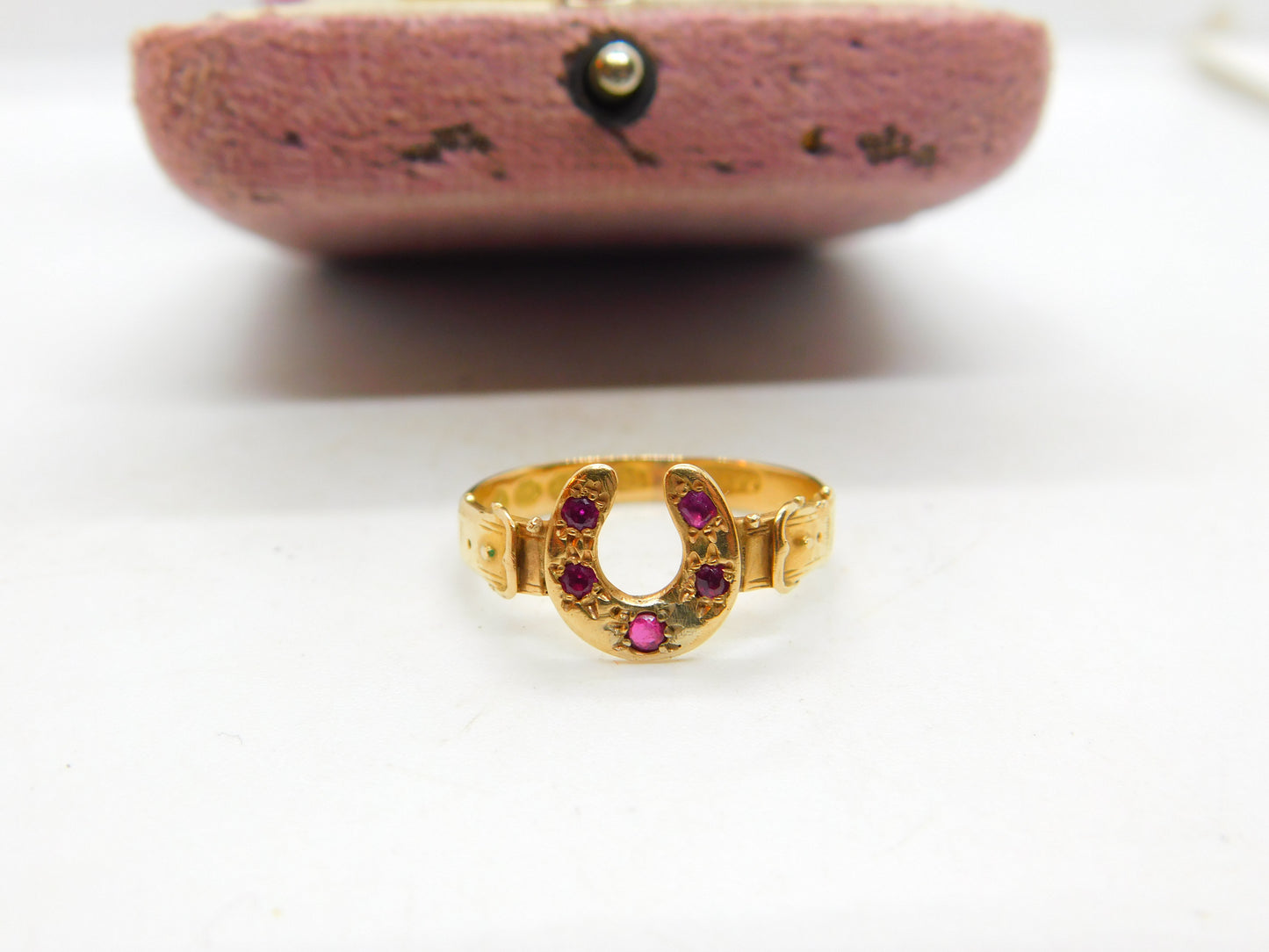 Victorian 15ct Gold & Ruby Set Good Luck Horseshoe Ring Antique 1870 Birmingham