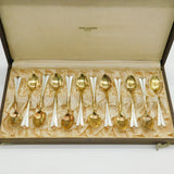 Norwegian David Andersen Boxed Set of Sterling Silver Gilt Enamel Teaspoons
