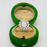9ct Yellow Gold, Cabochon Opal & Spinel Floral Cluster Ring Vintage c1980
