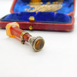 Victorian Sterling Silver & Carved Red Agate Seal Fob Stamp Bird Crest c1860