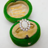 9ct Yellow Gold, Cabochon Opal & Spinel Floral Cluster Ring Vintage c1980