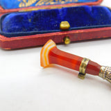 Victorian Sterling Silver & Carved Red Agate Seal Fob Stamp Bird Crest c1860