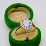 9ct Yellow Gold, Cabochon Opal & Spinel Floral Cluster Ring Vintage c1980
